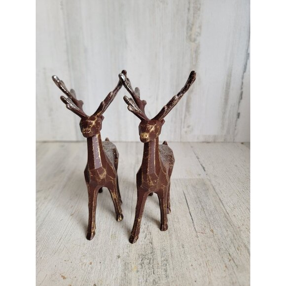 Vintage rustic glitter reindeer ornament Xmas set brown - Picture 3 of 6